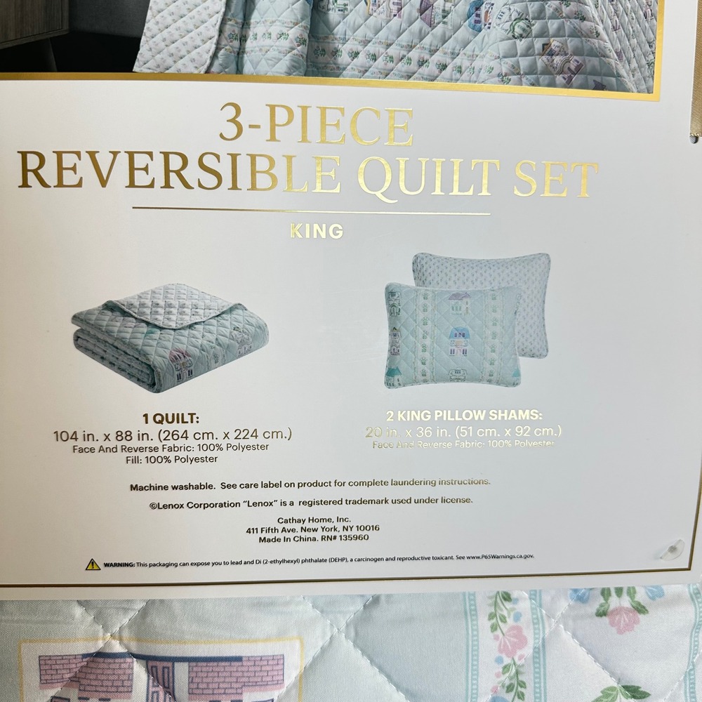 NEW Lenox Spice Village 3-Piece Reversible Quilt Set King Floral House Print - Picture 9 of 14